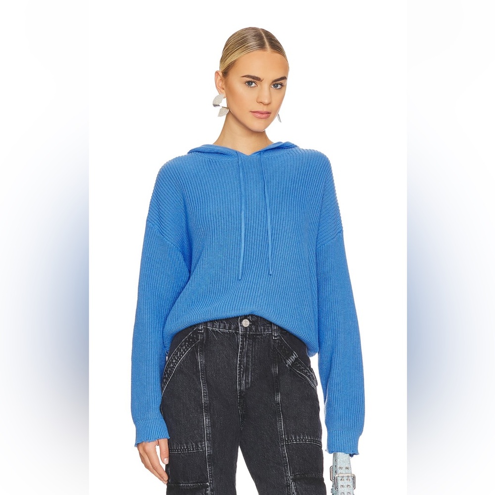 525 America Blue Ribbed Hooded Sweater